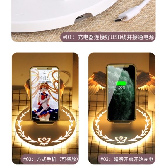 Bộ Sạc Không Dây 5V 9V 10W Hình Đôi Cánh Thiên Thần Cho Điện Thoại Android