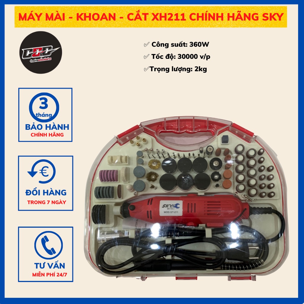 Máy mài khoan cắt đa năng, máy lũa cây, điêu khắc XH211 công suất 360w, mũi 3 ly, bộ phụ kiện đầy đủ