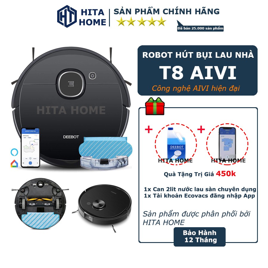 Robot hút bụi lau nhà Ecovacs Deeboot T8 AIVI - Lau Rung cực sạch - Robot hut bui lau nha Chính Hãng NEW