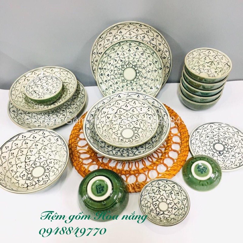 BỘ BÁT ĐĨA MEN ĐỒNG XANH BÁT TRÀNG