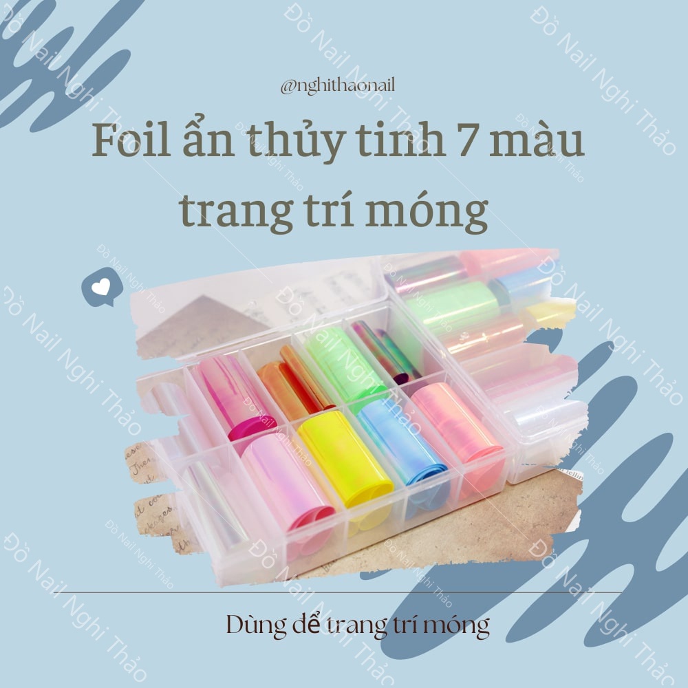 Foil ẩn thủy tinh 7 màu trang trí móng