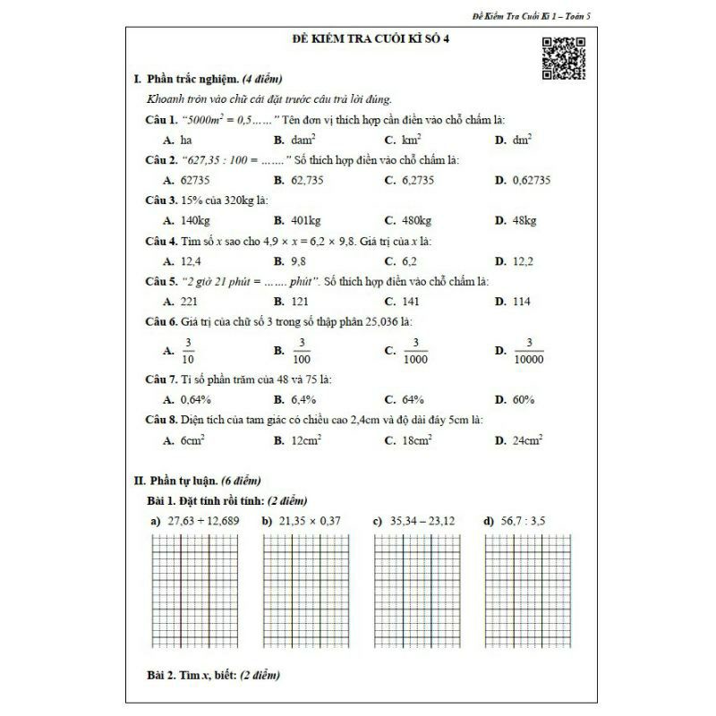 Sách - Đề Kiểm Tra Toán Và Tiếng Việt Lớp 5 - Học Kì 1