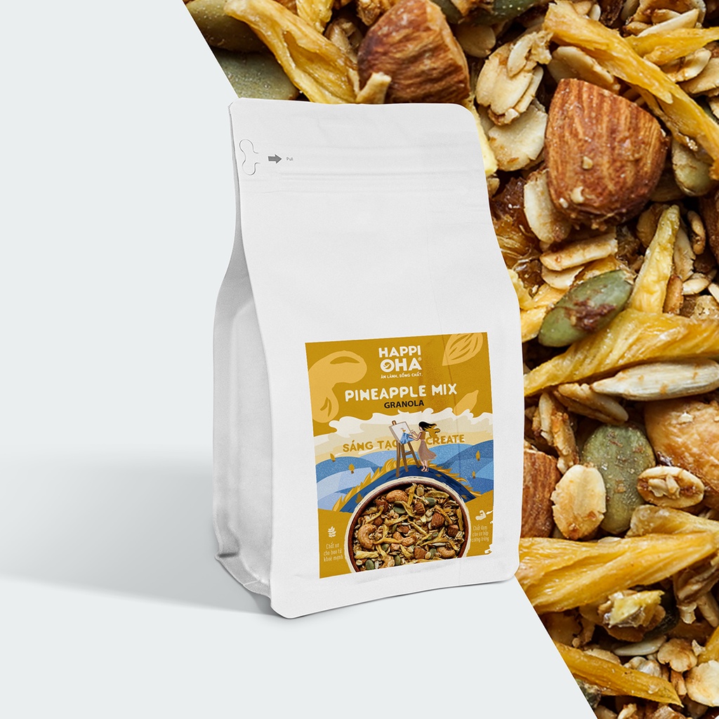 Ngũ Cốc Ăn Sáng/Ăn Kiêng Không Đường Tinh Luyện Vị Dứa 280g/400g - Granola Pineapple Mix HAPPI OHA