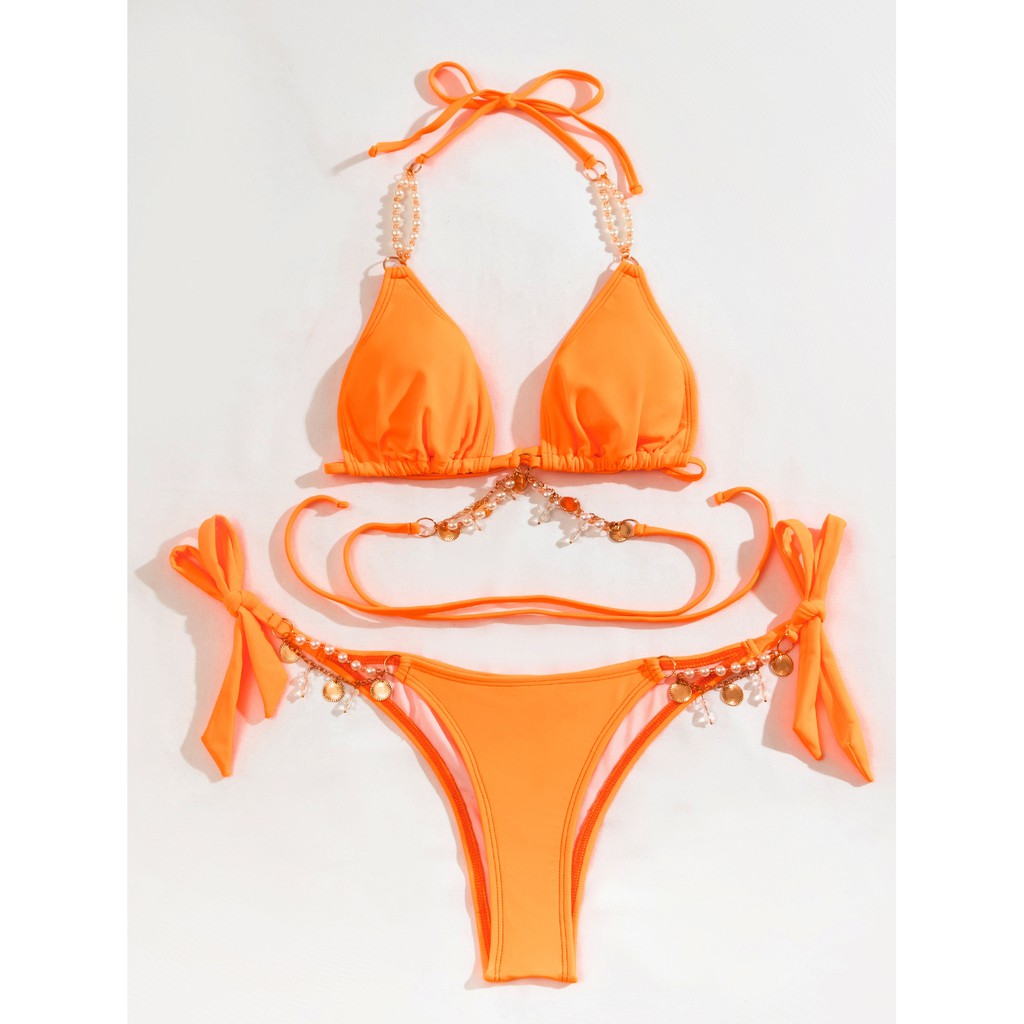 Bộ Bikini Màu Trơn Đính Đá Tua Rua Zms36 | BigBuy360 - bigbuy360.vn