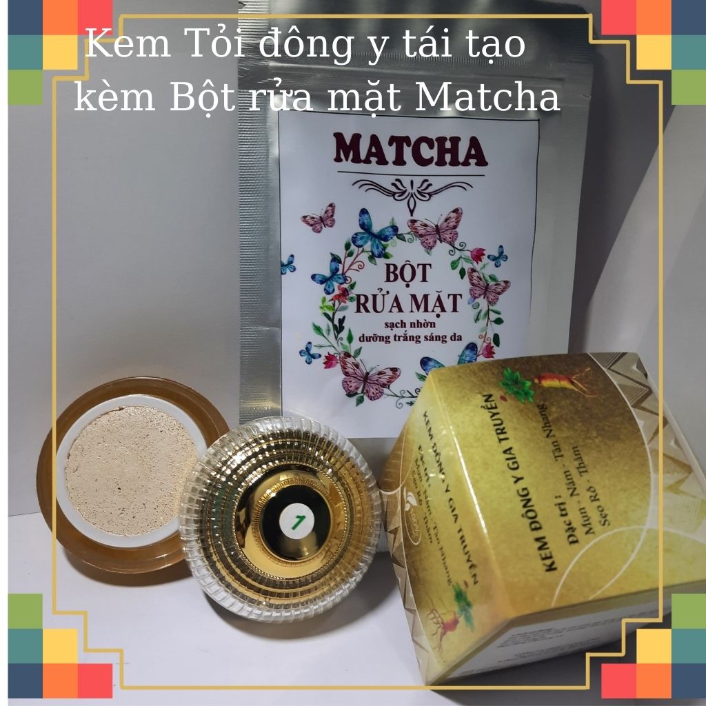 Combo tái tạo sạch mụn, nám, tàn nhang gồm 1 kem sâm hộp tỏi tái tạo và 1 túi bột rửa mặt Matcah tinh khiết