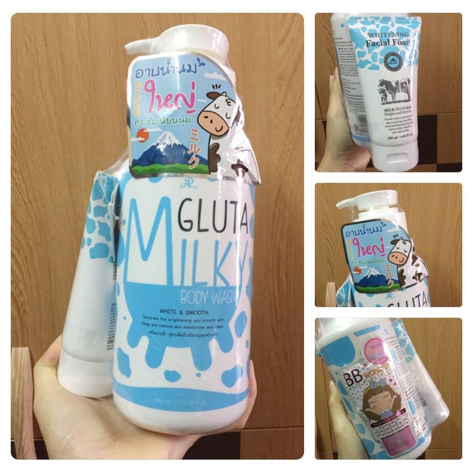 Sữa tắm con bò Gluta Milky Thái Lan 800ml tặng sữa rửa mặt