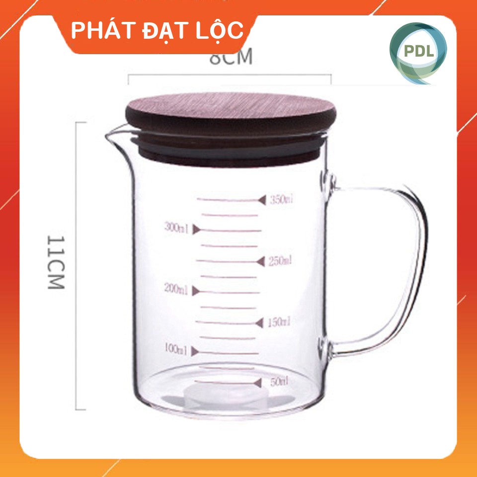 Cốc Thủy Tinh Có Vạch Chia Định Lượng - Phát Đạt Lộc - Loại Có Nắp Hoặc Không - 350ml, 500ml, 1000ml