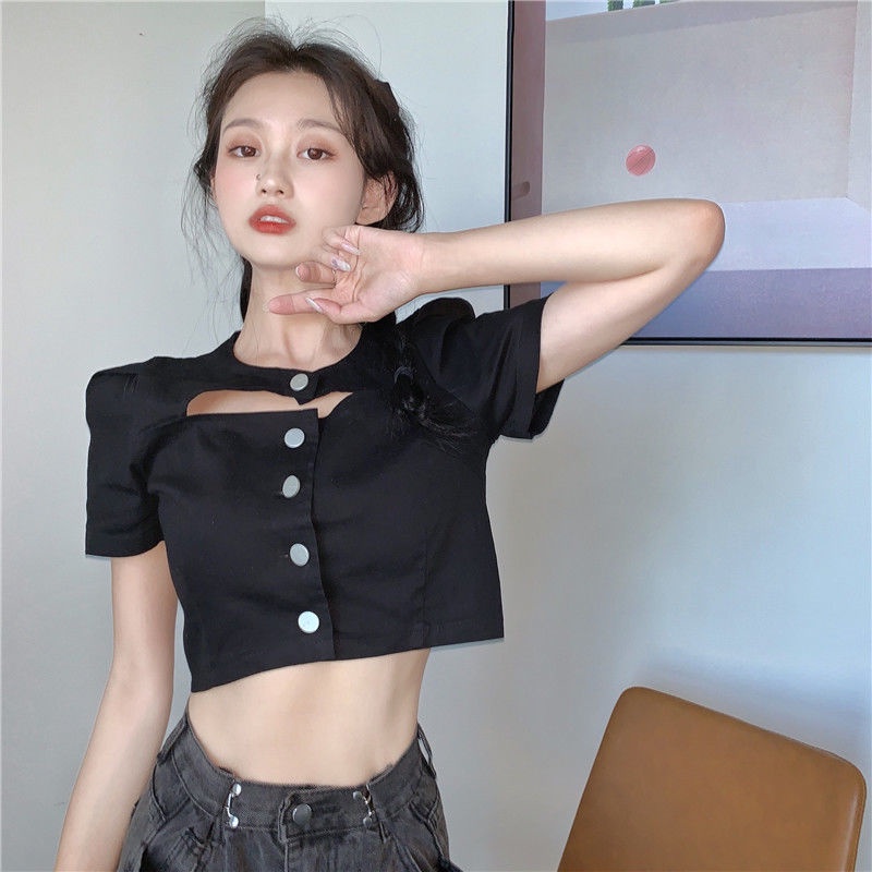 Áo croptop IELGY khoét rỗng bất đối xứng nhiều màu lựa chọn thời trang hè cho nữ