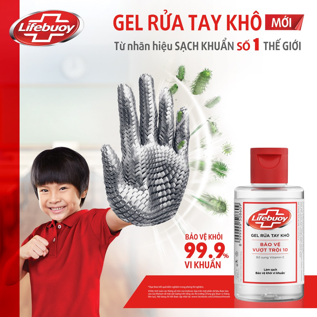 Gel rửa tay khô sạch siêu nhanh Lifebuoy bảo vệ vượt trội 10 (Chai nắp 235ml)
