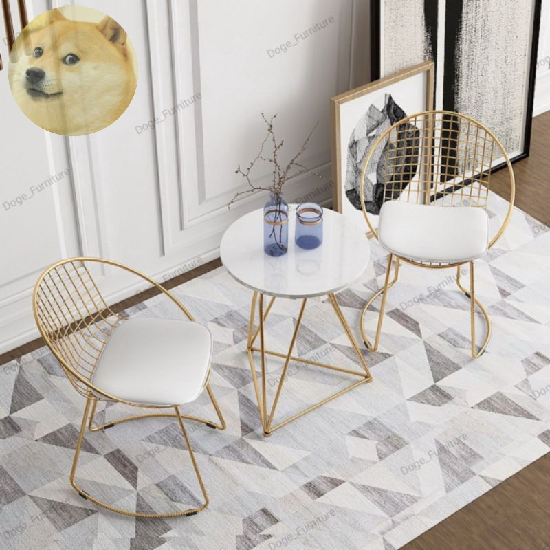 Bộ ghế khung sắt, ghế tựa trứng họa tiết caro ban công sân vườn ngoài trời decor cafe, hút thuốc
