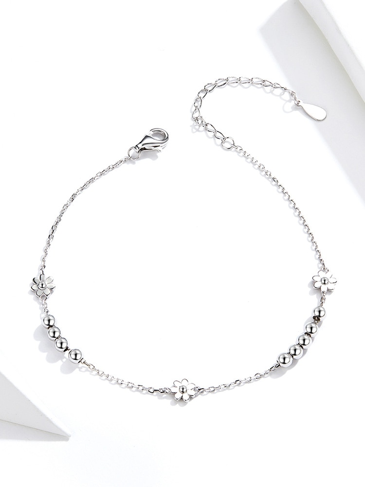 Vòng tay Bamoer bạc Sterling 925 thật xỏ hạt hình hoa cúc thời trang dùng làm quà tặng cho nữ SCB146