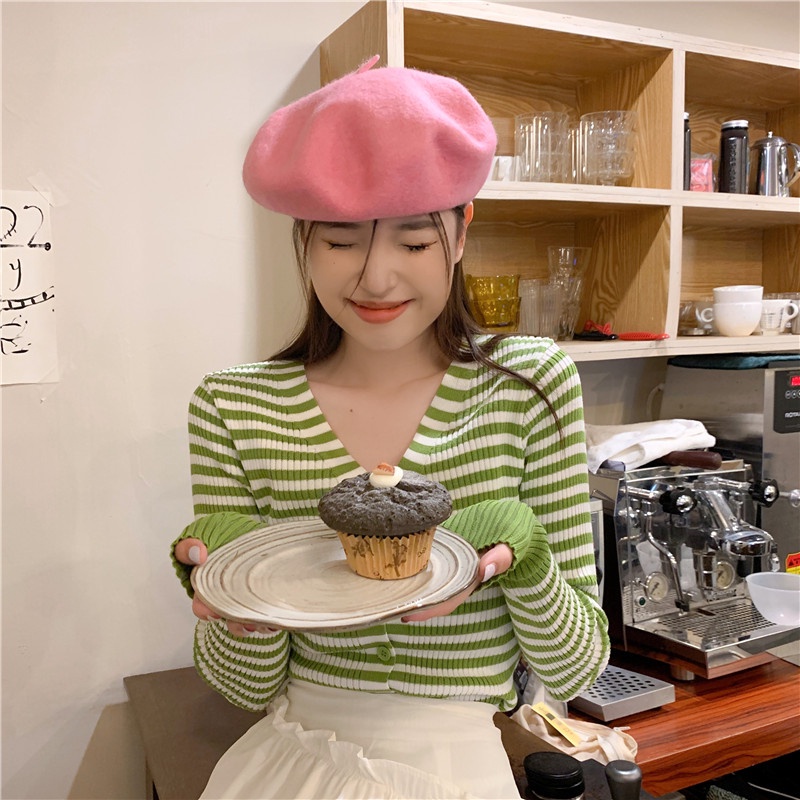 ZHELIHANGFEI Áo Khoác Cardigan Dệt Kim Tay Dài Cổ Chữ V Họa Tiết Kẻ Sọc Thời Trang