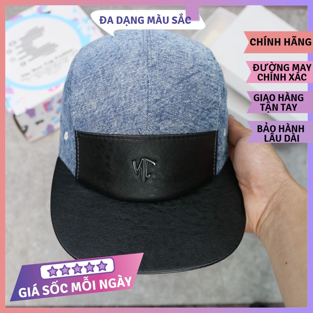 Mũ lưỡi trai Nón Cam vải jean phối da màu xanh dương form dáng thể thao