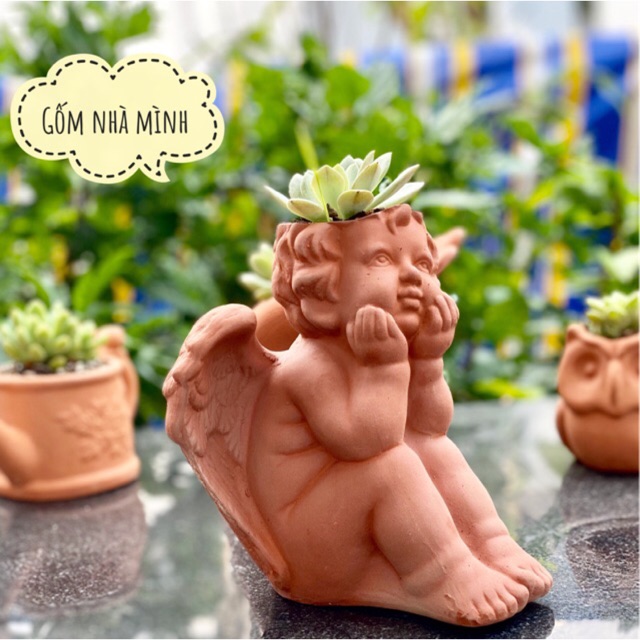 Chậu Thiên Thần suy tư đất nung