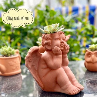Chậu Thiên Thần suy tư đất nung