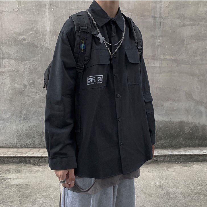 Áo Sơ Mi Tay Dài Form Rộng Unisex Đường Phố Dành Cho Cả Nam Và Nữ Với Vải Kaki Đẹp Dày Dặn
