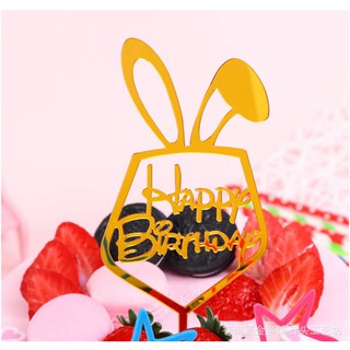 Set 10 thẻ cắm meka chữ Happy Birthday Tai Thỏ trang trí bánh kem, hình cắm meka trang trí