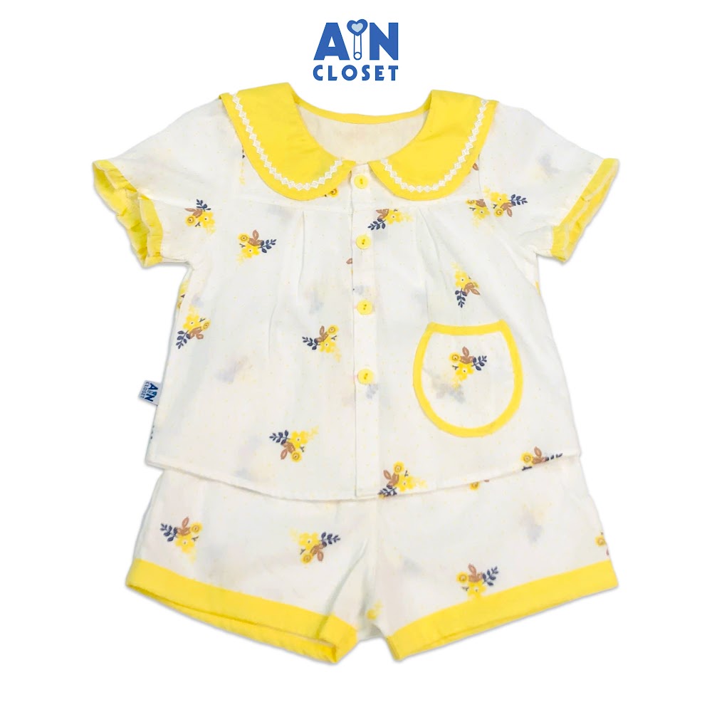 Bộ quần áo ngắn bé gái họa tiết Hoa Lan vàng cổ sen cotton boi AICDBGAMDRSA AIN Closet