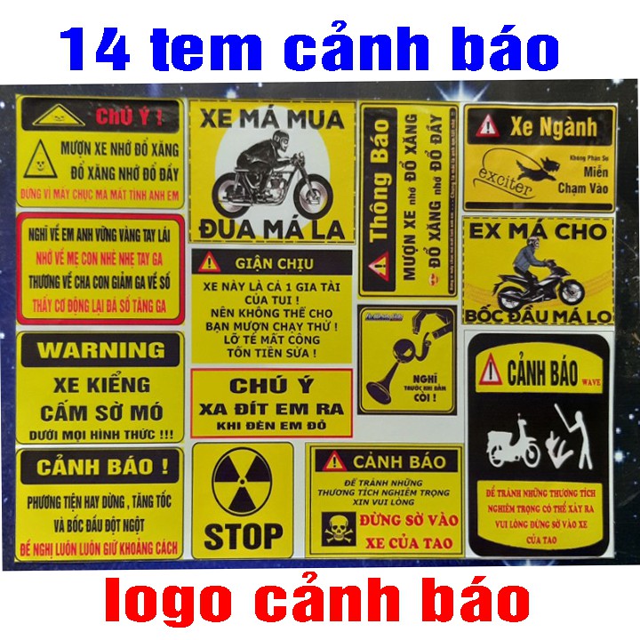 TEM CẢNH BÁO TRANG TRÍ XE MÁY 14 LOGO CẢNH BÁO