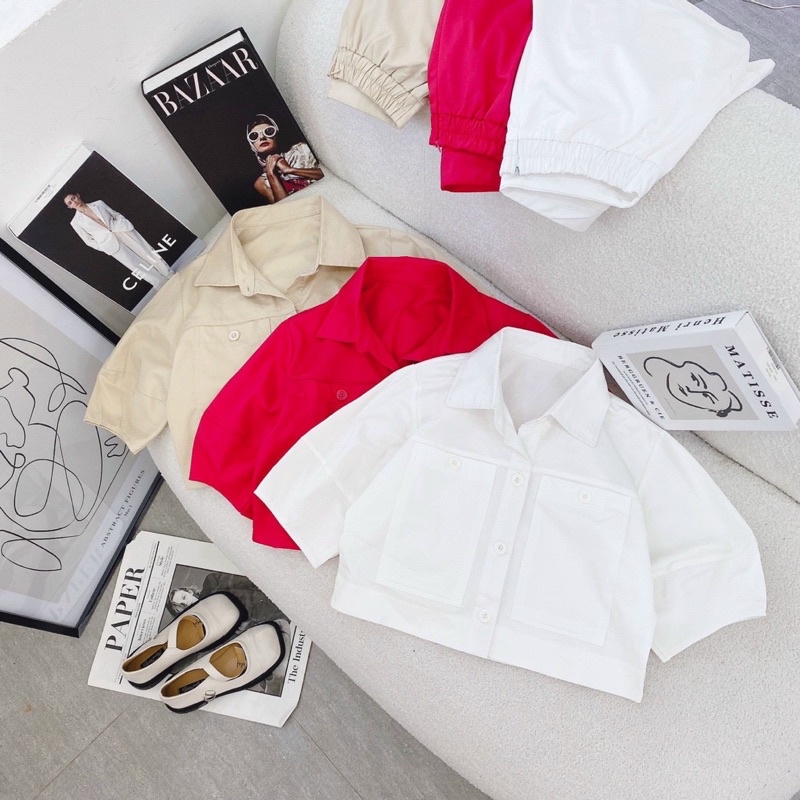 ❤❤Set áo crop tay bồng + short 3m ❤️❤️