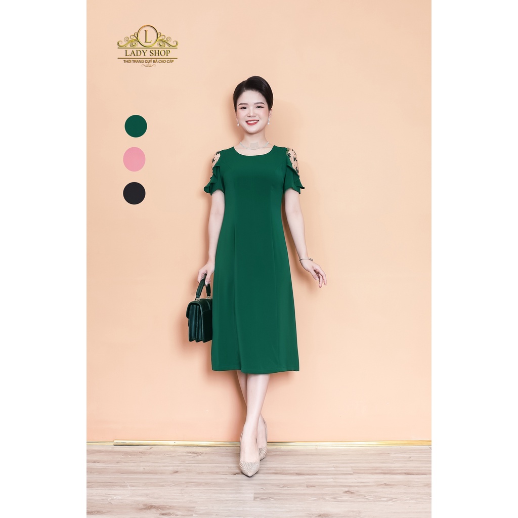 Đầm lụa nhật vai ren Ladyshop thời trang trung niên cao cấp TK947
