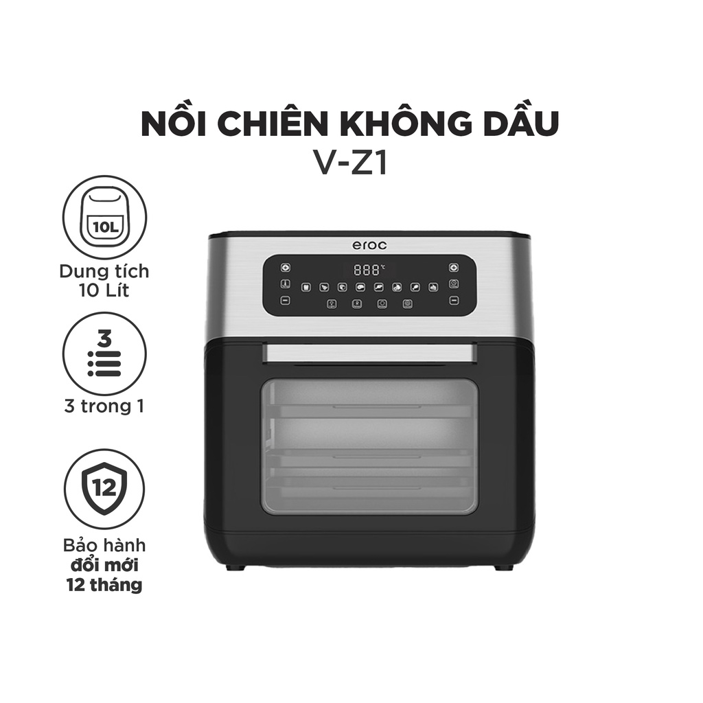 Nồi Chiên Không Dầu Coocaa 10 Lít, Nút Bấm Cảm Ứng, Có Đèn, Full Phụ Kiện 7 Món V-Z1