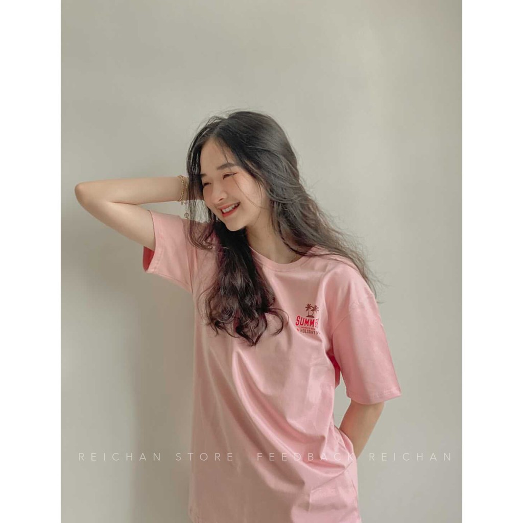 Áo Thun Cotton 100% Summer Holidays Basic Reichan Màu Da Hồng Pastel