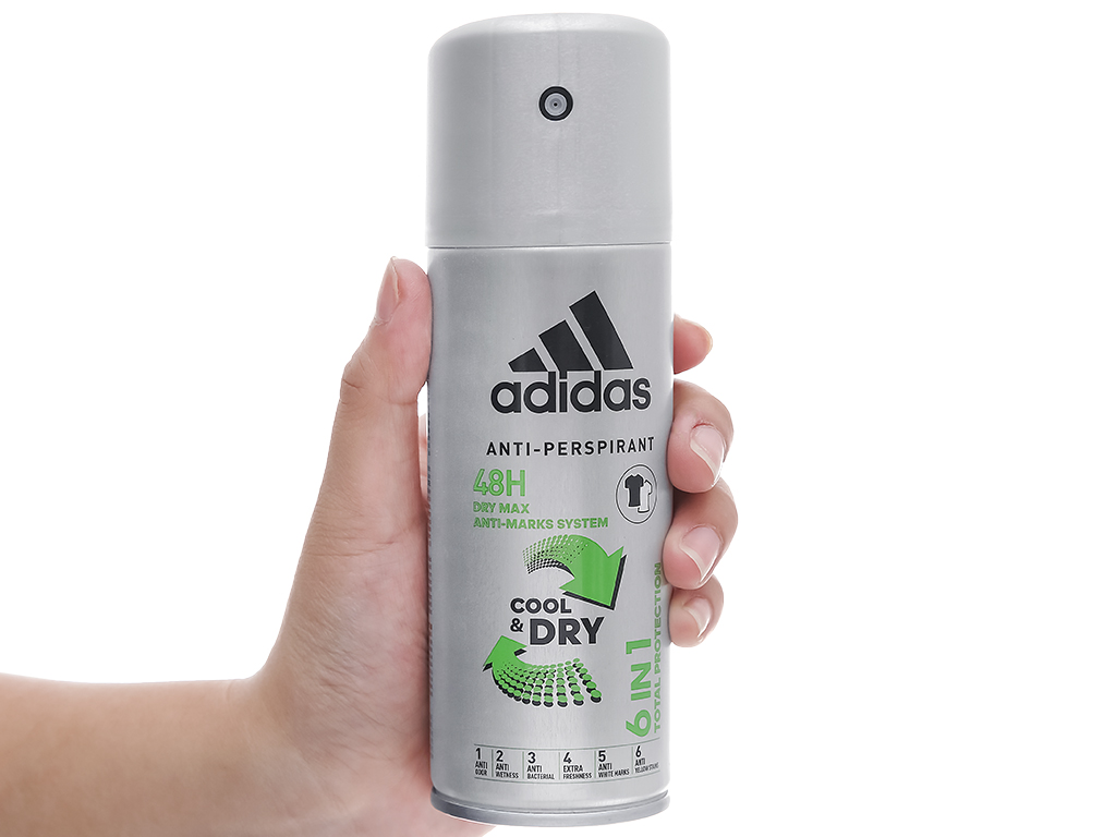 [Hàng nhập khẩu chính hãng] Xịt Khử Mùi Toàn Thân Nam Adidas Ngăn Mồ Hôi 6in1 Cool &amp; Dry 150ml