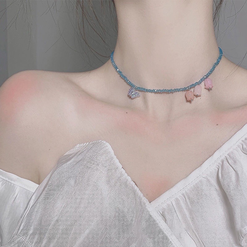 Vòng Cổ Choker Hình Hoa Tulip Đính Hạt Thời Trang Cho Nữ