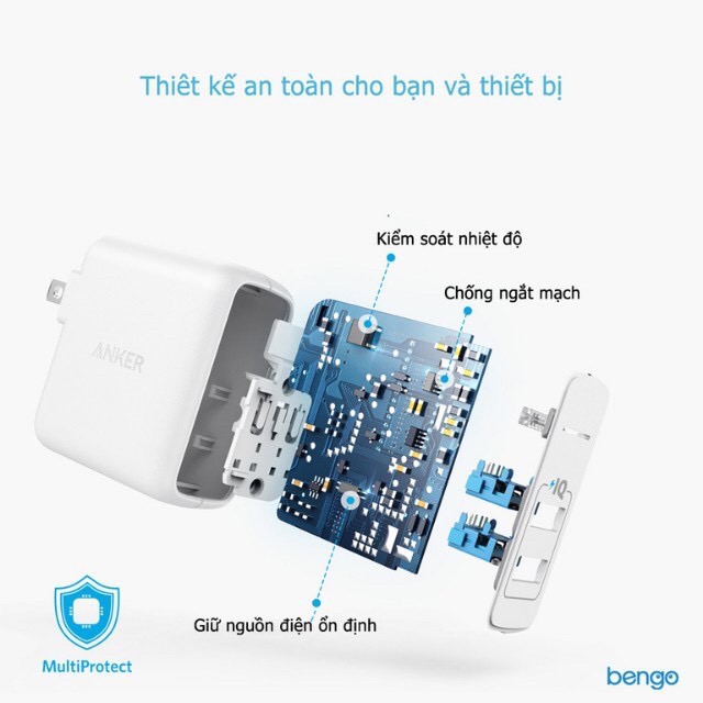 Củ sạc nhanh Anker New 24W A2023 2 cổng cho iPhone iPad iPod Samsung Oppo Xiaomi Nokia Android