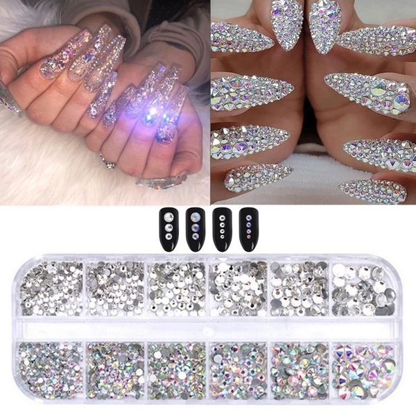 [Hàng mới về] Hộp 12 ngăn đá pha lê AB trang trí móng tay 3D sáng bóng