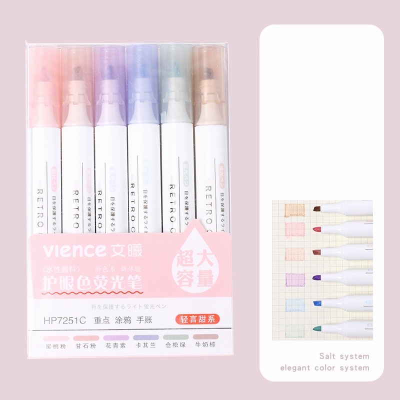 Bộ bút viết bullet journal 3 vintage màu dạ quang pastel TOGU - Set combo 6 bút highlight maker sổ tay cute