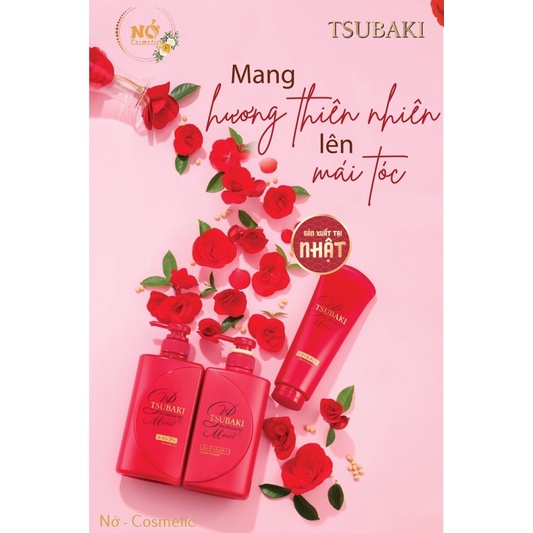 Bộ sản phẩm Gội Xả - Dầu Gội TSUBAKI Đỏ Dưỡng tóc bóng mượt Premium Moist Tsubaki (490ml/chai) Nở cosmetic