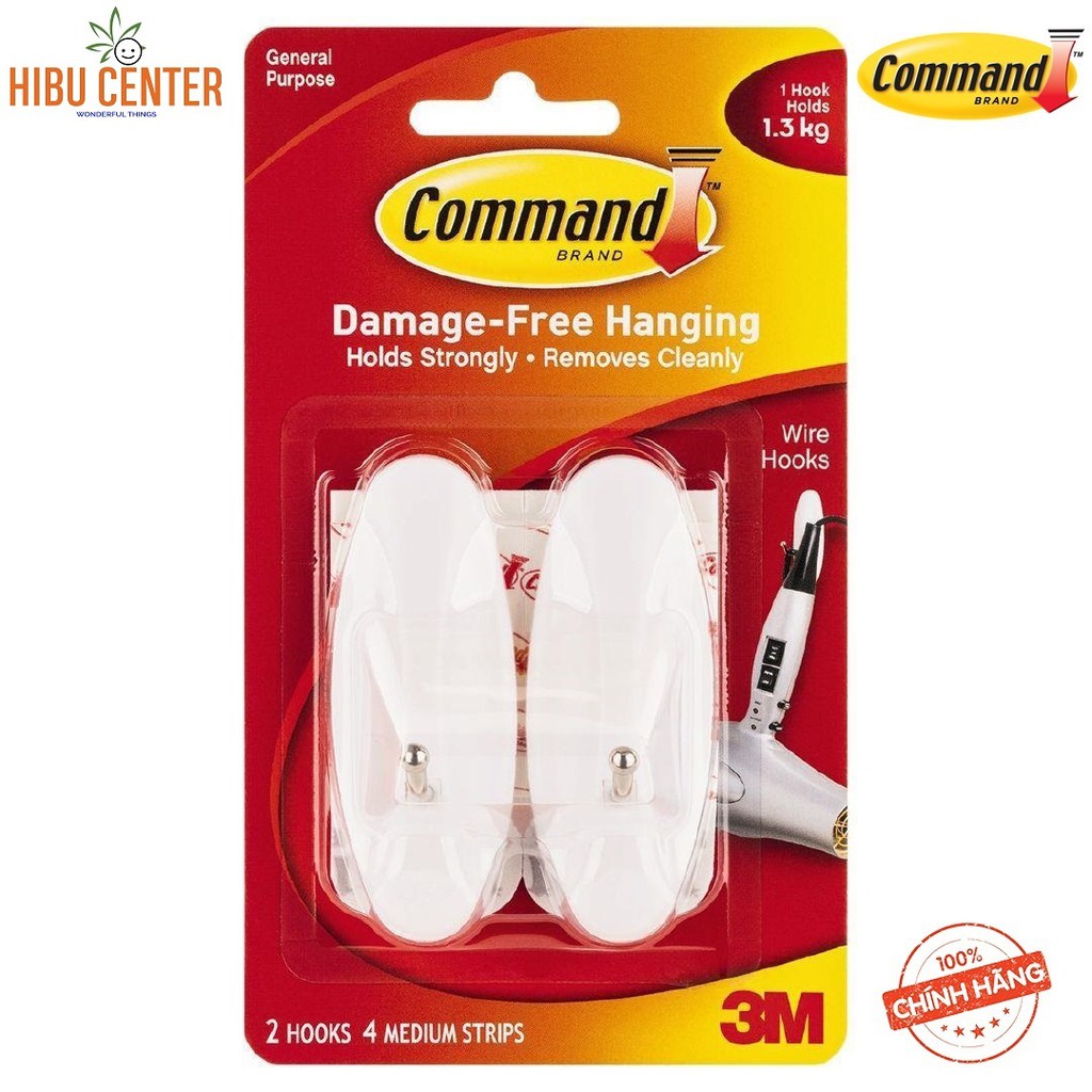 Móc Treo Kiểu Kim Loại 1.3kg Vỉ 2 Cái 17068 Command 3M – Siêu Dính, Bền Chắc, Dễ Dàng Tháo Gỡ - Hàng Chính Hãng