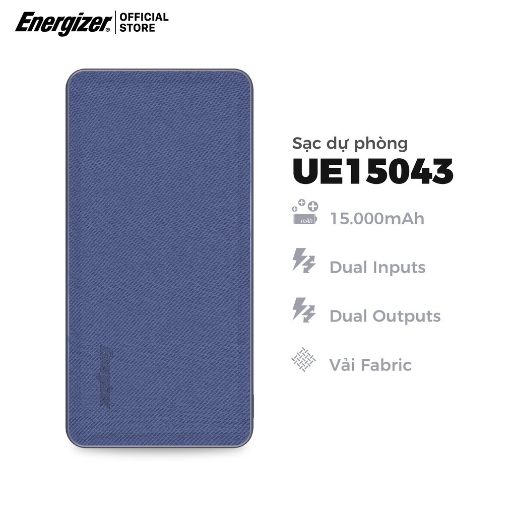 Sạc dự phòng bọc vải Fabric thời trang Energizer 15000mAh - UE15043