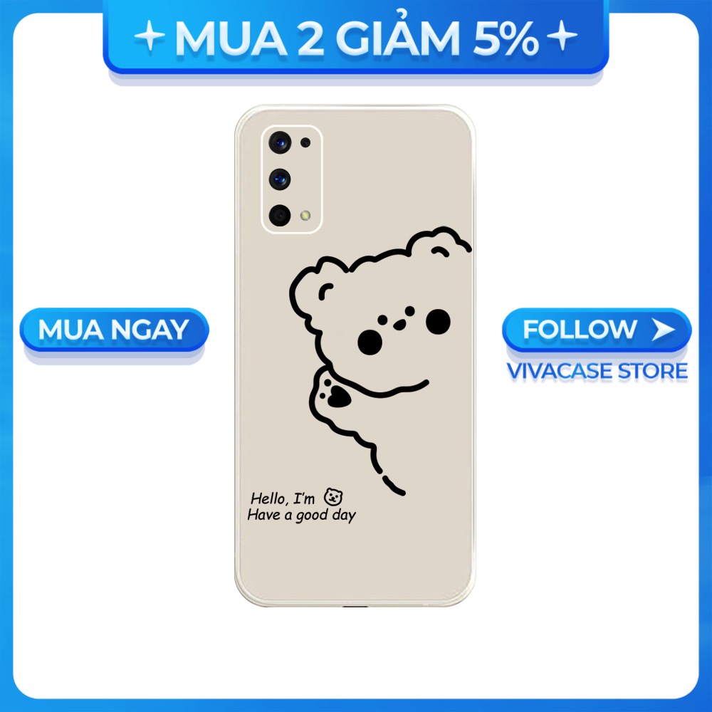 Ốp lưng cạnh vuông Realme C1/Realme C12/Realme 5i/...viền bảo vệ camera hình Gấu Hello