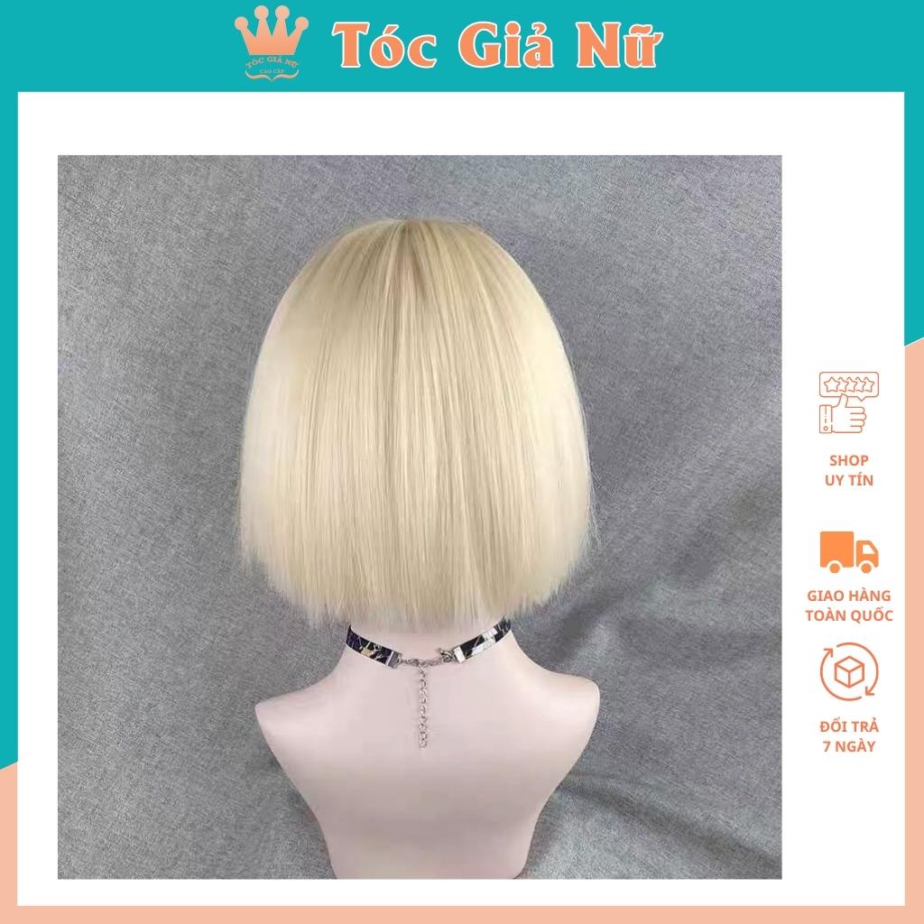 Tóc giả bộ nguyên đầu ngắn nữ đẹp, màu vàng kim, tặng kèm lưới trùm wig.