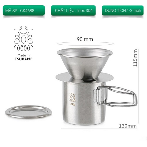 Bộ pha cà phê ngoài trời Inox 304 Made in TSUBAME phễu wave 155