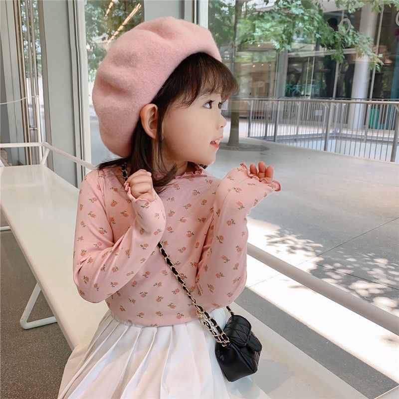 Áo Thun Tay Dài Cổ Cao In Họa Tiết Hoa Phong Cách Hàn Quốc Thời Trang Mùa Xuân Mới 2022