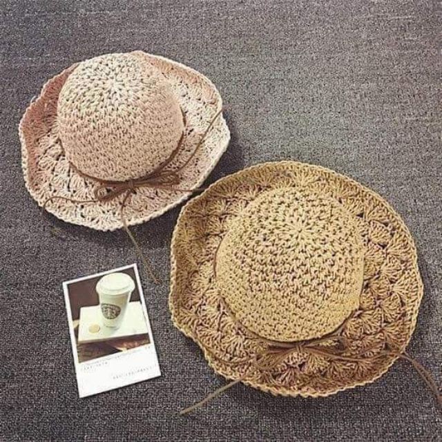 Nón cói đi biển móc tay vintage cho bé