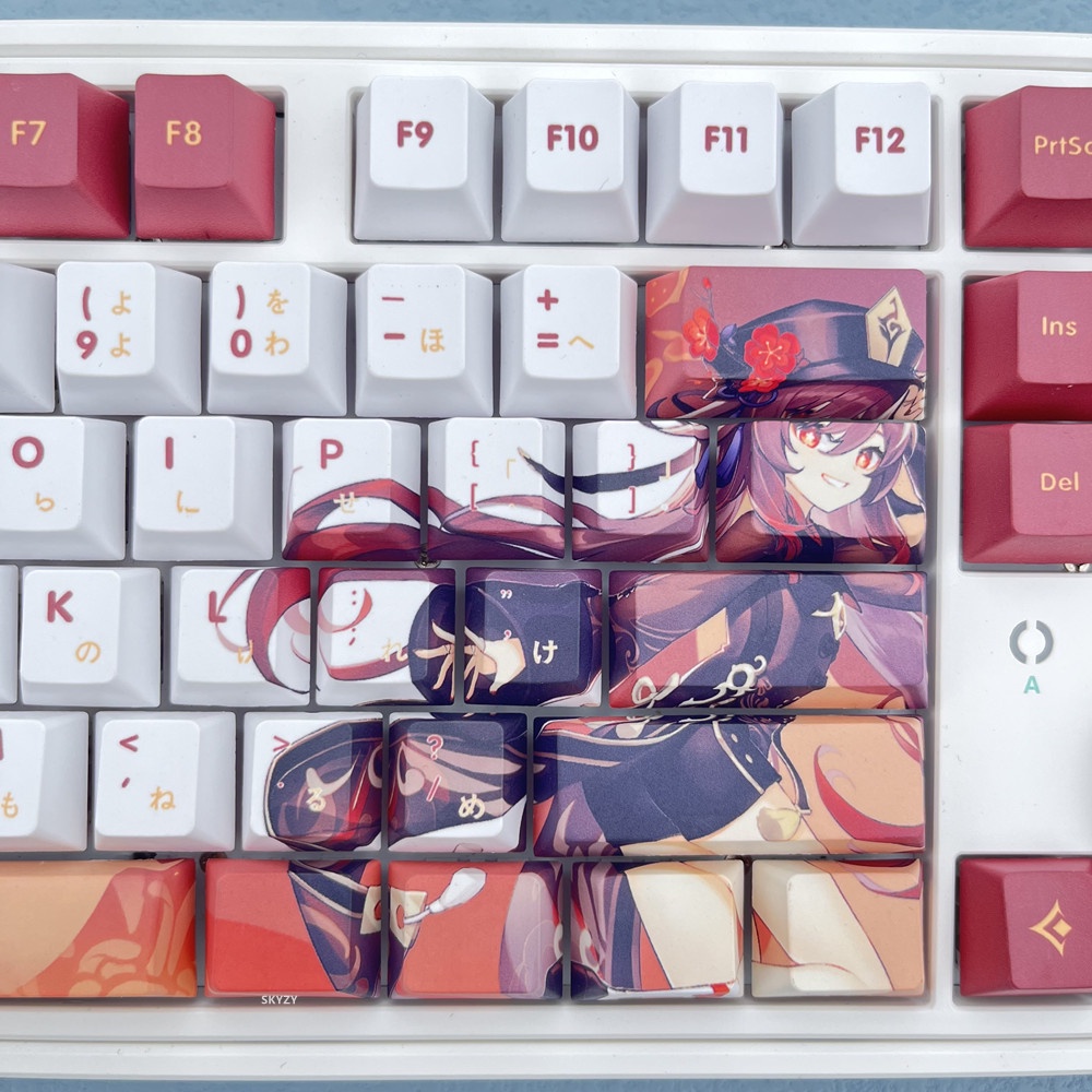 128 phím Genshin Impact Hu Tao Keycap Cherry Profile Anime PBT Dye Sub Bàn phím cơ học Keycaps