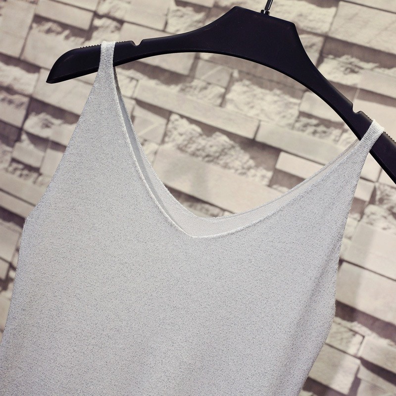 Áo dệt kim không tay cổ chữ V màu trơn cho nữ | BigBuy360 - bigbuy360.vn