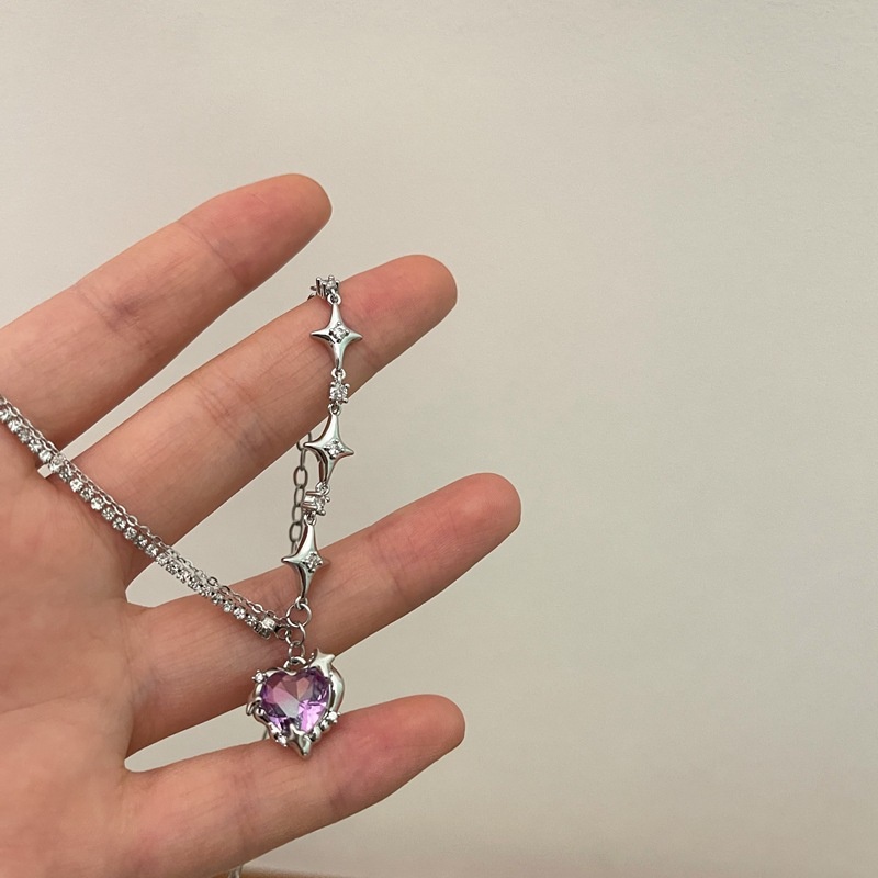 Vòng cổ Đính Đá zircon Màu Tím Siêu Nữ Tính Cao Cấp Sang Trọng Ngọt Ngào