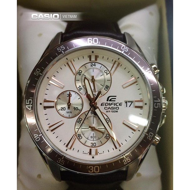ĐỒNG HỒ NAM CASIO EFR-546L-7AVUDF Dây da - Mặt đồng hồ màu trắng