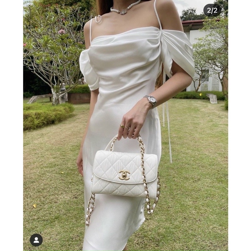 ( Loại1) Váy Lụa Trắng 2 Dây Trễ Vai