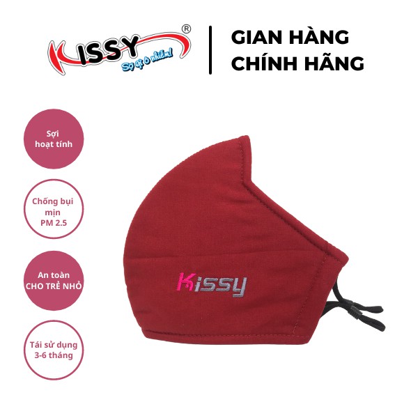 Khẩu Trang Vải 3 Lớp Kissy Người Lớn Màu Đỏ Rượu Chống Nắng Và Chống Bụi Mịn Hiệu Quả