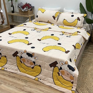 Bộ Chăn Hè Ga Gối Cotton Poly Combo 5 món ( Mẫu bò chuối )