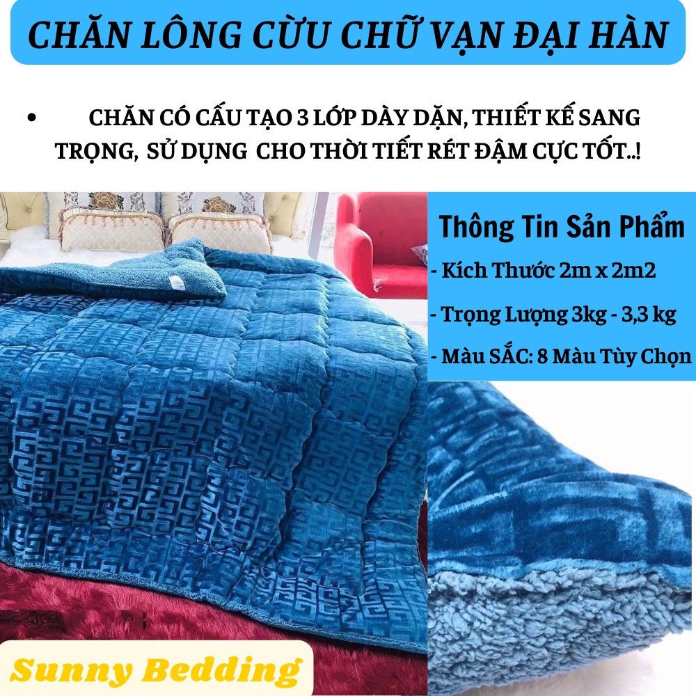 Chăn Lông Cừu Chữ Vạn Sunny Bedding Chăn Đại Hàn Dày 3 lớp