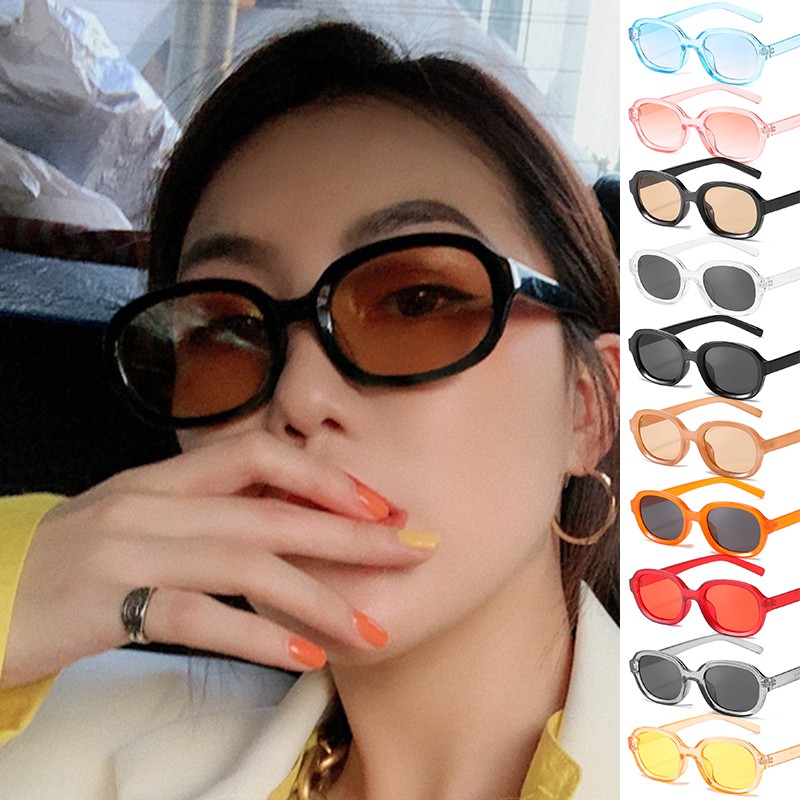 Kính mát gọng oval bằng nhựa màu kẹo phong cách mới cho nam và nữ