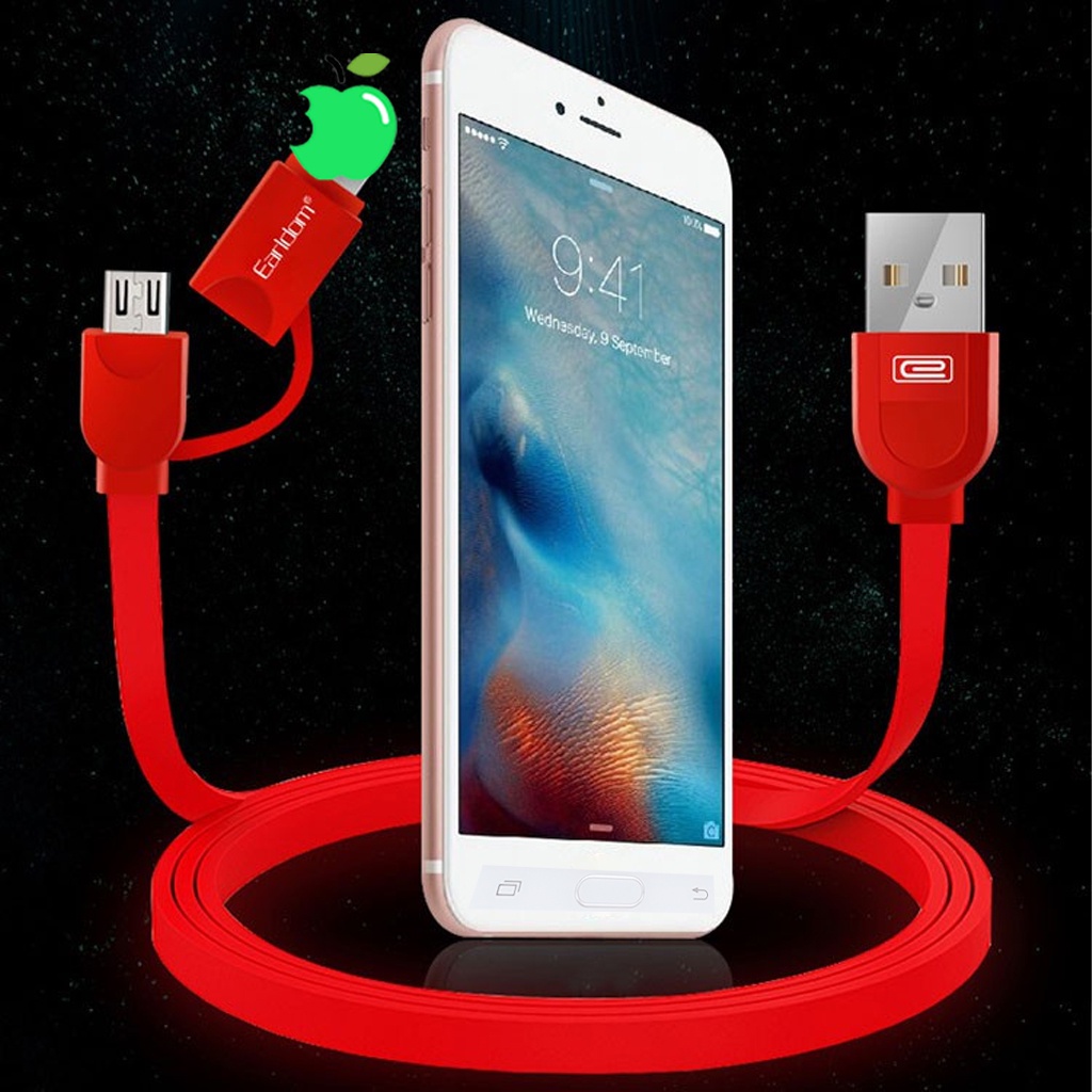 Cáp sạc earldom 1m 2 Đầu Earldom ET-609 Cổng Micro USB Và Lightning (1m) - Hàng Nhập Khẩu -dc3306